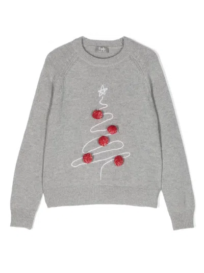IL GUFO ILLUSTRATION-PRINT POMPOM WOOL SWEATSHIRT