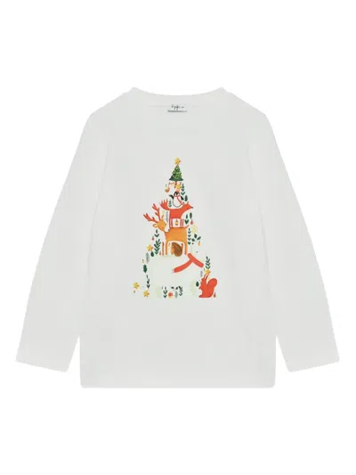 Il Gufo Kids' Illustration-style Print T-shirt In White