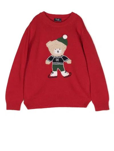 Il Gufo Kids' Intarsia-knit Jumper In Red