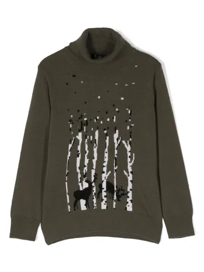 Il Gufo Kids' Intarsia-knit Virgin Wool Jumper In Green