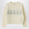 Il Gufo Ivory Wool Sweater With Embroidery And Rhinestones In Neutral