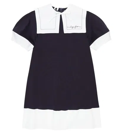Il Gufo Kids' Jersey Dress In Dark Blue/white