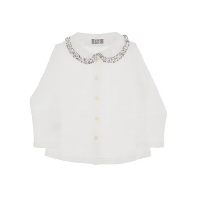 Il Gufo Jersey Shirt With Floral Ruffle Kids In White