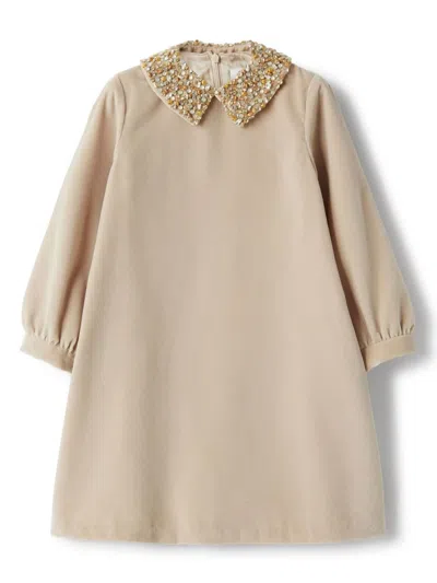 Il Gufo Kids' Jewelled Collar Dress In Beige