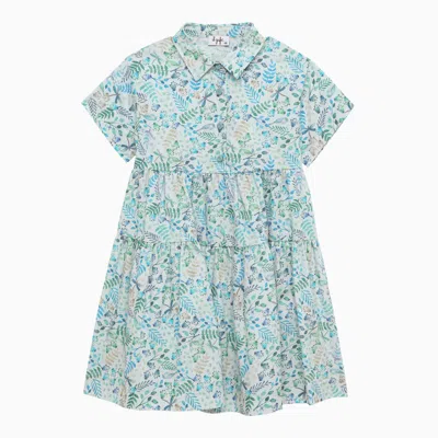 Il Gufo Kids' Juniper-coloured Cotton Floral Print Dress In Multicolor