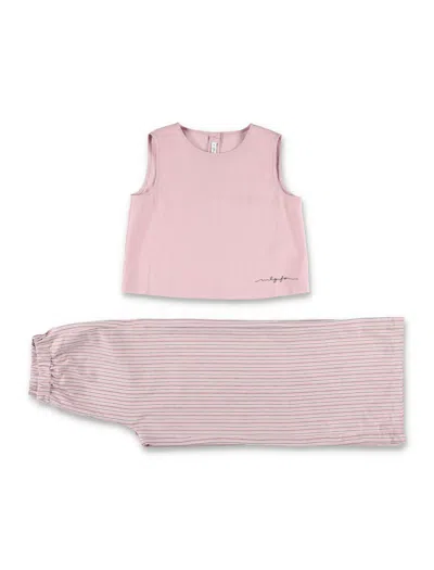 Il Gufo Kid - Striped Viscose Set In Pink