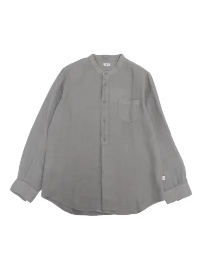 Il Gufo Kids' Korean Mandarin-collar Linen Shirt In Gray