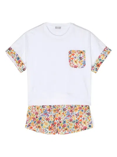 Il Gufo Kids' Floral-print Cotton Shorts Set In Multicolour