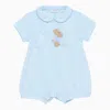 IL GUFO LIGHT BLUE COTTON SLEEPSUIT WITH BEAR EMBROIDERY