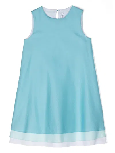 Il Gufo Kids' Light Blue Cotton Voile Dress With Three Tiers