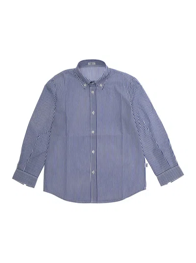 Il Gufo Kids' Light Blue Shirt With All-over Striped Motif In Cotton Boy In Multi