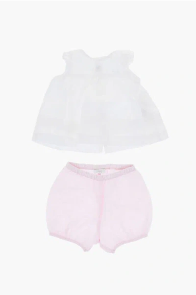 Il Gufo Linen Coordinated Set With Embroidered Logo In White