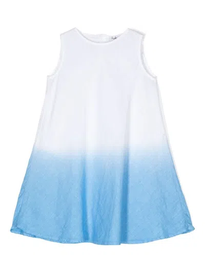 Il Gufo Kids' Linen Dress With Juniper-blue Gradient Colour