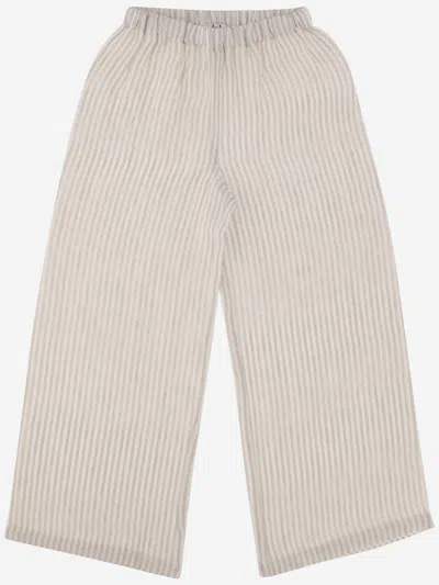 Il Gufo Kids' Linen Pants With Striped Pattern In Grey