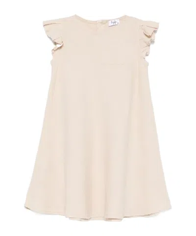 Il Gufo Kids' Linen Ruffled Dress In Neutral