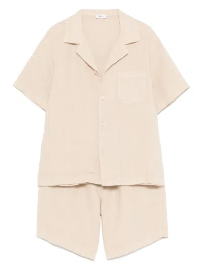 Il Gufo Kids' Linen Shorts And Shirt Set In Beige