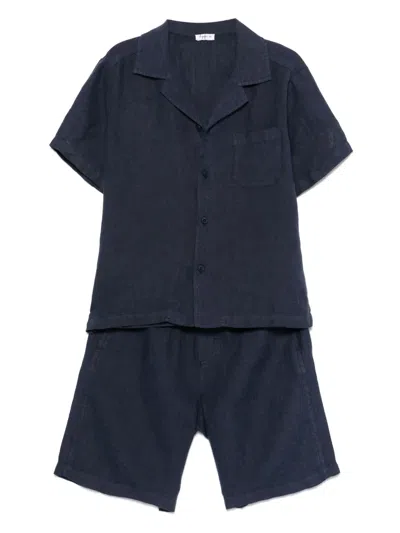 Il Gufo Kids' Linen Shorts And Shirt Set In 蓝色