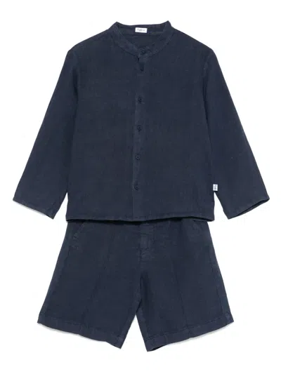 Il Gufo Kids' Linen Shorts Set In Blue