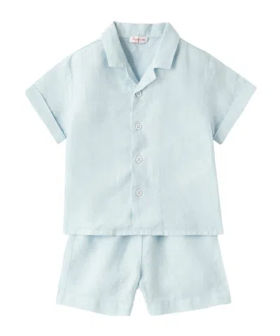 Il Gufo Linen Shorts Set In Blue