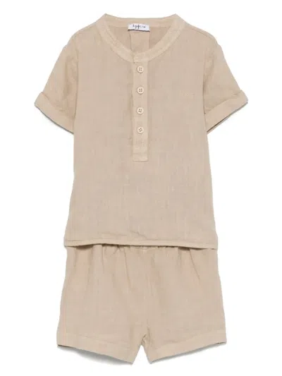Il Gufo Babies' Linen Shorts Set In Neutrals