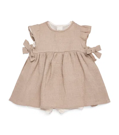 Il Gufo Kids' Linen Side-bow Dress In Beige