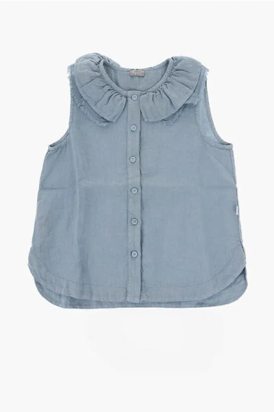 Il Gufo Linen Sleeveless Blouse With Ruffle