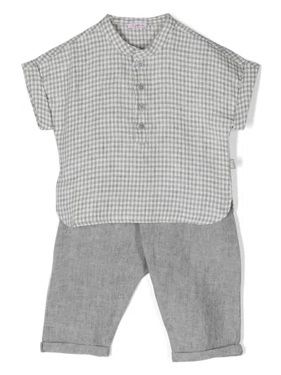 Il Gufo Babies' Linen/flax Trousers Set In Grey