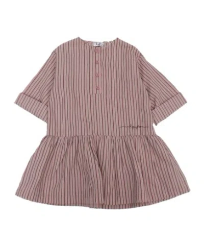 Il Gufo Babies'  Logo Embroidered Striped Dress In Brown