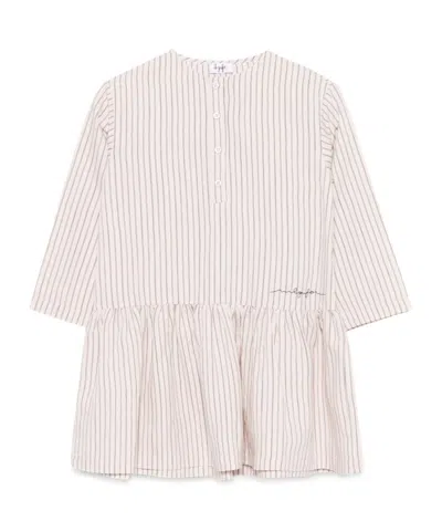 Il Gufo Kids'  Logo Embroidered Striped Dress In White