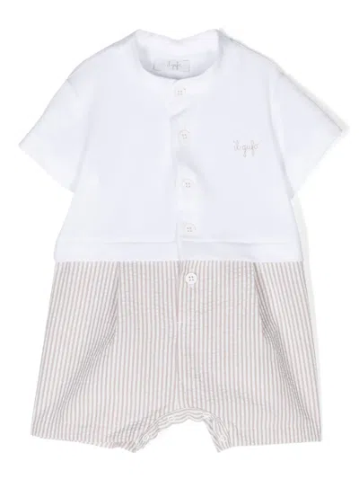 Il Gufo Babies' Logo-embroidered Striped Romper In Neutrals