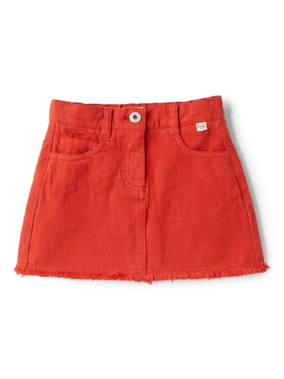 Il Gufo Kids' Logo Tag Denim Skirt In Red