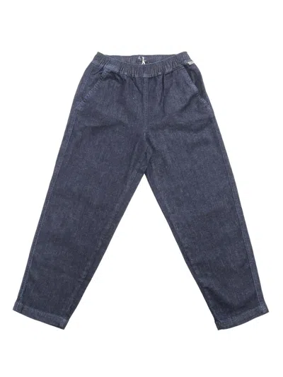 Il Gufo Kids' Logo-tag Elasticated Waistband Tapered-leg Trousers In Blue