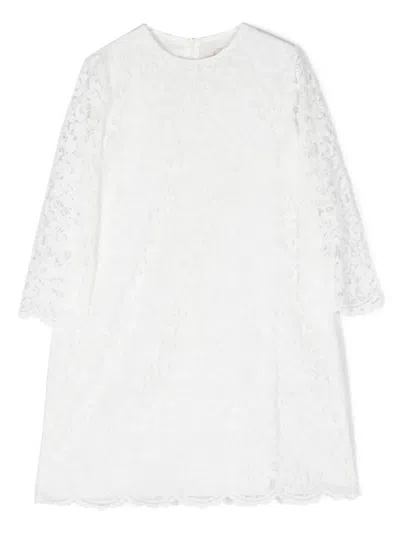 Il Gufo Kids' Long-sleeve A-line Lace Dress In White