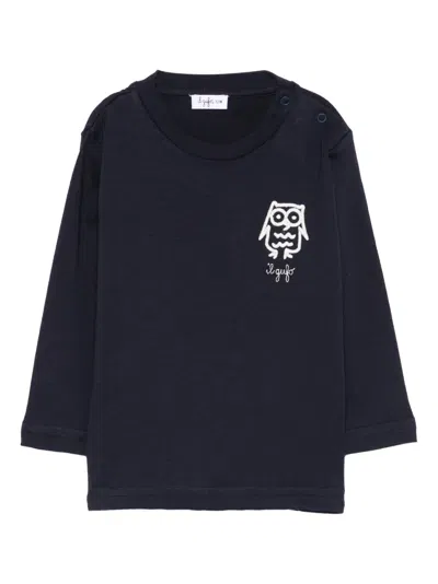 Il Gufo Babies' Long-sleeve Owl T-shirt In Blue