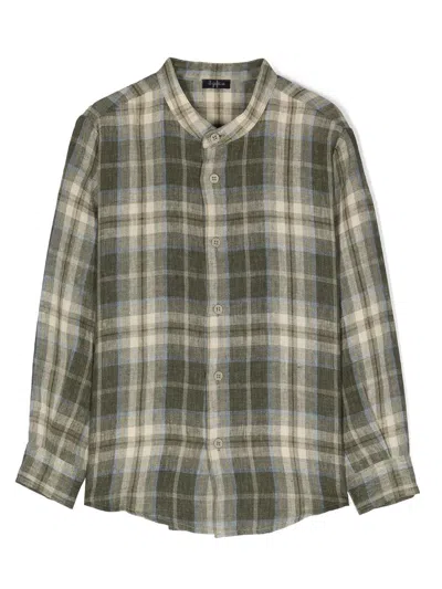 Il Gufo Kids' Long-sleeve Plaid-print Shirt In Grün