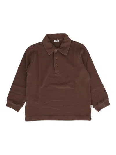 Il Gufo Kids' Long Sleeve Polo Shirt In Brown