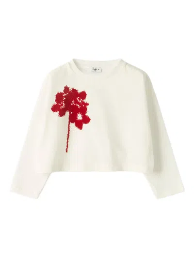 Il Gufo Long Sleeve T-shirt With Unique Neck Design For Girls In White