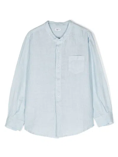 Il Gufo Kids' Mandarin-collar Shirt In Light Blue Linen