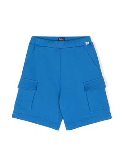 Il Gufo Kids' Mid-rise Cotton Cargo Shorts In Blue