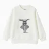 IL GUFO MILK-WHITE COTTON CREW-NECK SWEATSHIRT WITH MOTORBIKE EMBROIDERY