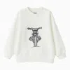 Il Gufo Milk-white Cotton Crew-neck Sweatshirt With Motorbike Embroidery In White