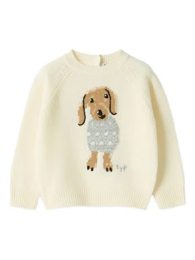Il Gufo Mini Dachshund Intarsia Sweater For Girls In White