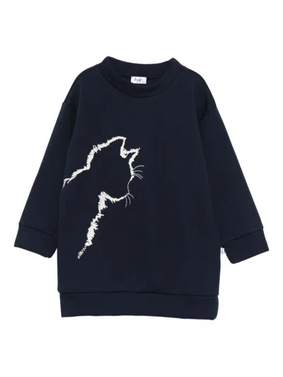 Il Gufo Mini Embroidered T-shirt Dress With Crew Neck For Girls In Blue