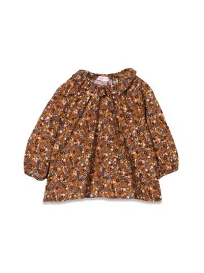 Il Gufo Mini Floral Cotton Shirt For Girls In Brown