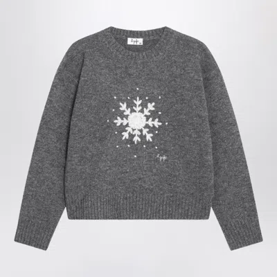 Il Gufo Mini Snowflake Merino Wool Crewneck Sweater In Grey