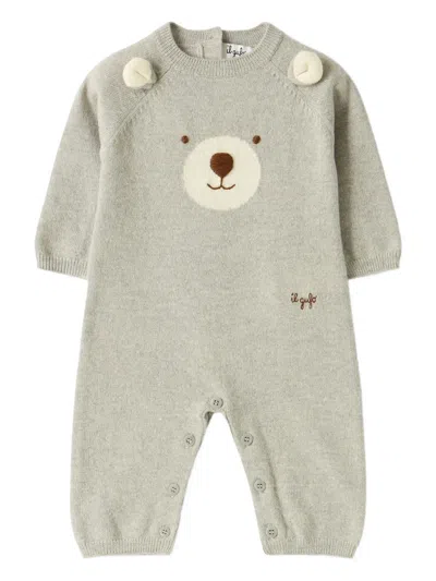 Il Gufo Mini Wool Onesie With Teddy Bear Design In Gray