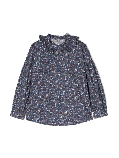 Il Gufo Kids' M/l Shirt Flowers And Ruffle Collar In Multicolour