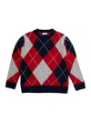 Il Gufo Diamond-pattern Knitted Jumper In Blu/bacca