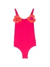 IL GUFO ONE-PIECE SWIMSUIT WITH APPLIED FLOWERS IN STRAWBERRY AND ORANGE