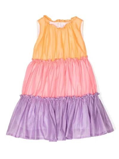 Il Gufo Kids' Panelled A-line Poplin Dress In Multicolour